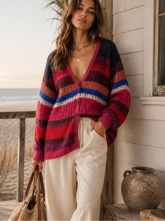 rag & bone Sweaters - RAG & BONE Oversized Cardigan Sweater M Mohair Silk Stripe Streetwear Bohemian